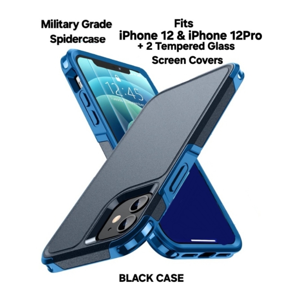 iPhone 12 Pro Black Spider Case with 2 pcs Tempered Glass